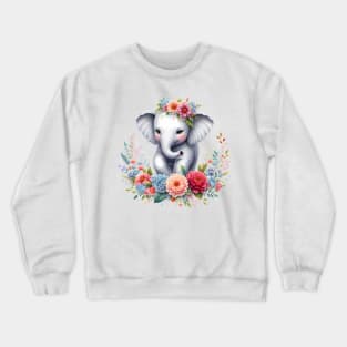 An elephant decorated with beautiful colorful flowers. Crewneck Sweatshirt